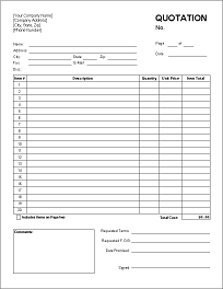 Sales Quotation Form Template